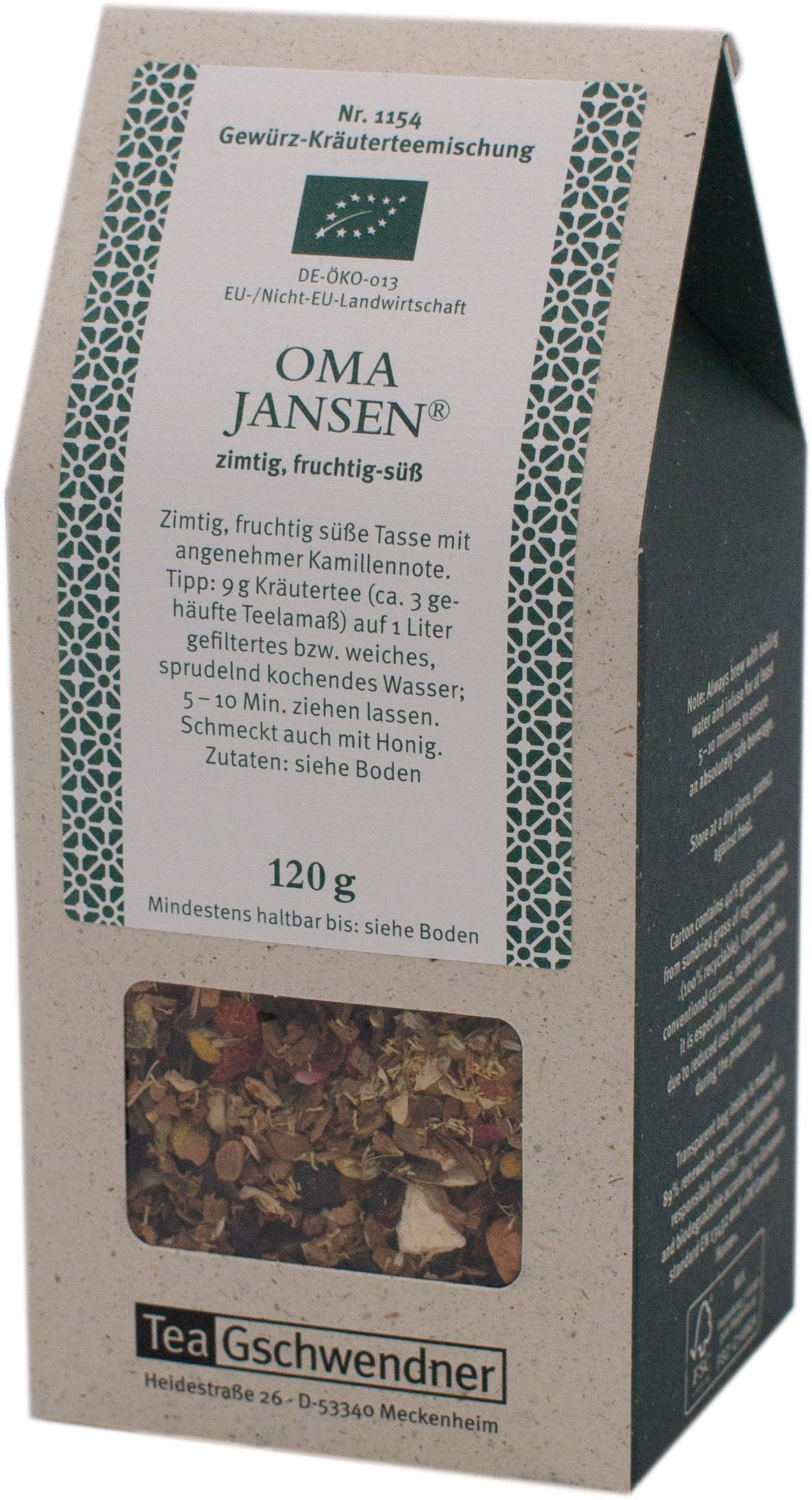 Packung Tea Gschwendner Oma Jansen Gewürz-Kräutertee, Gewürztee, Kräutertee, Tee-Teemischung, Kamillentee, Beuteltee