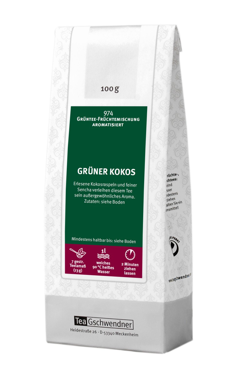 TeaGschwendner Grüner Kokos Grüntee-Früchtemischung 100g, Kokos, Grüner Tee, Kokostee, Früchtetee, Aroma