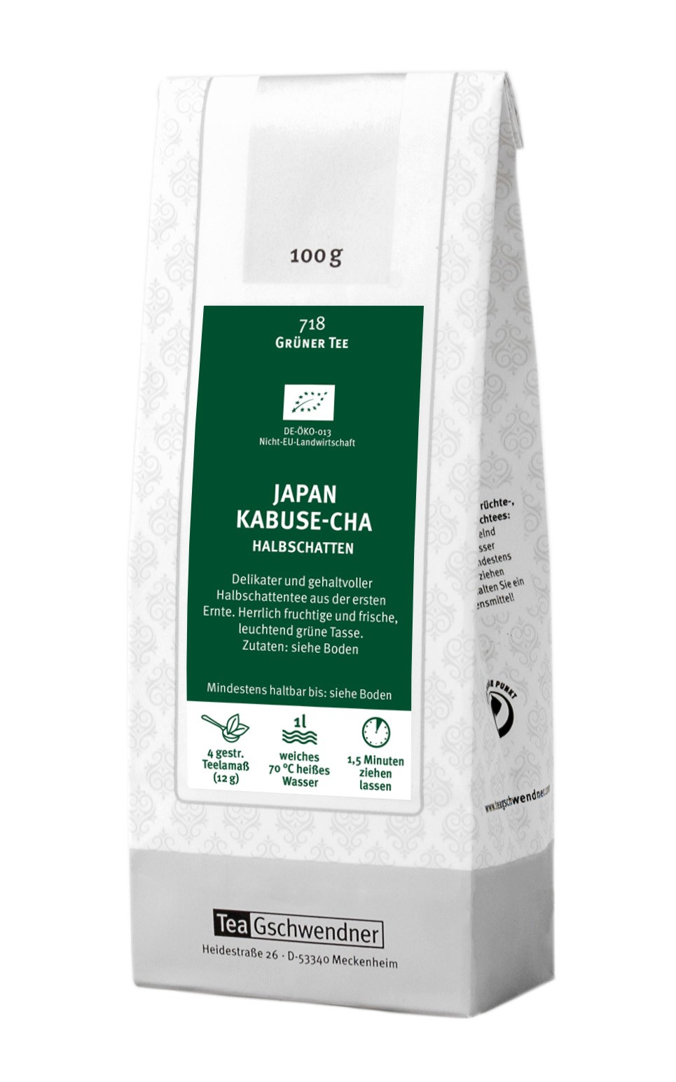 Teegschwendner Japan Kabuse-Cha grüner Tee 100 g, Japan Kabuse-cha, HalbSchatten, Grüner Tee, Teebeutel, 100 g