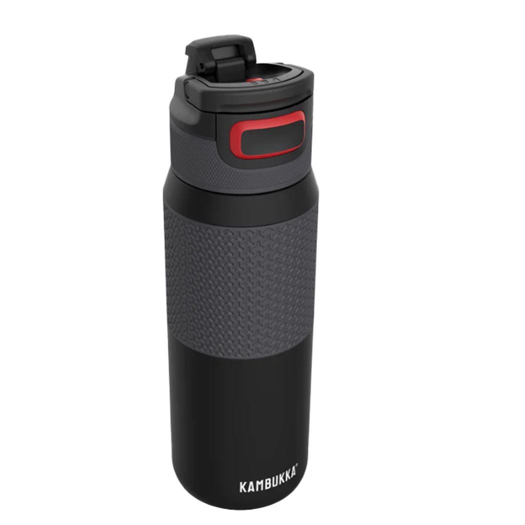 Schwarzer Kambukka Thermobecher mit rutschfestem Griff,  Trinkflasche, Sportflasche, Griffgriff, Doppelwandig, Kambukka