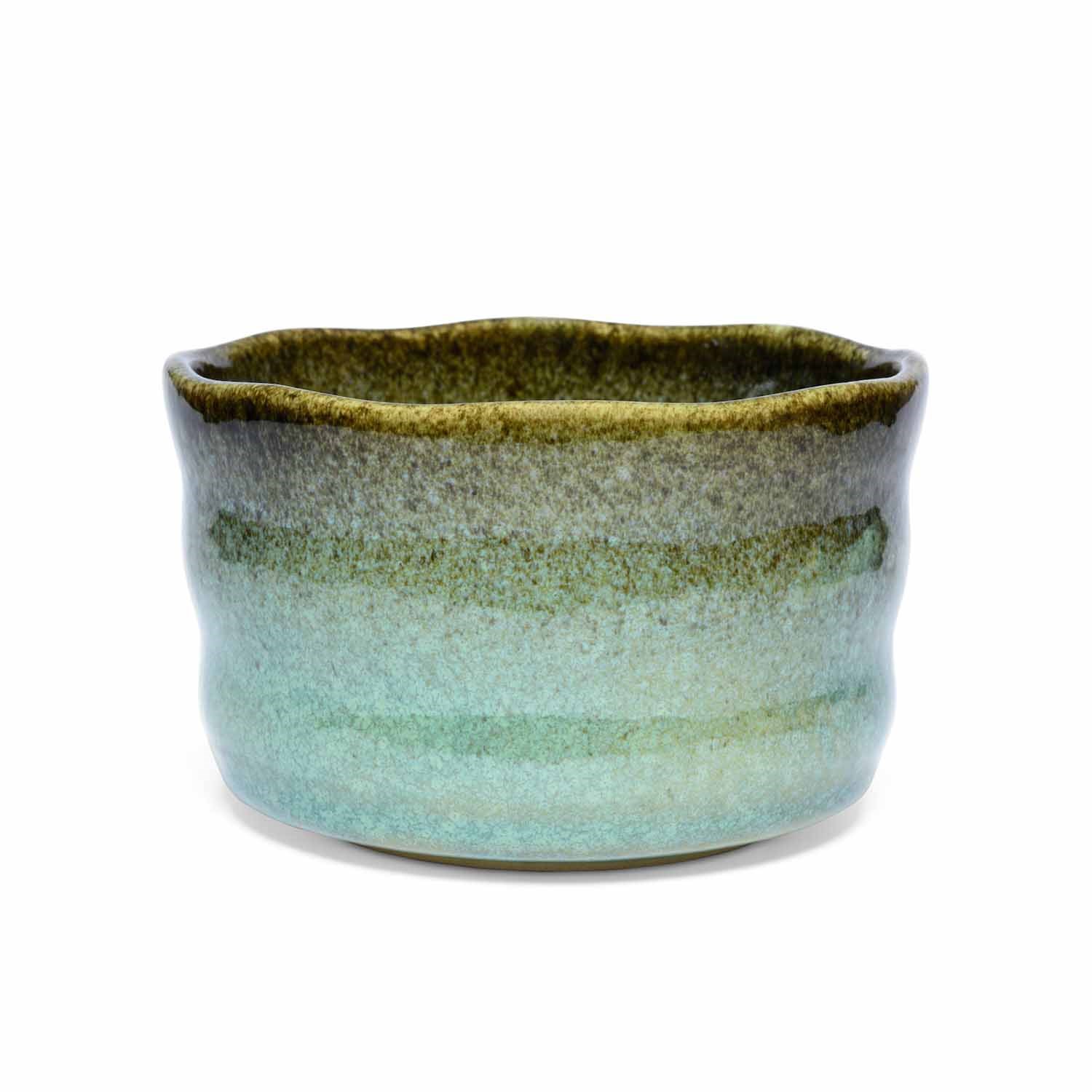 Runde Keramikschale mit grün-blauer Glasur, Tischschale, Keramikschale, Grünblau, Glasiert, Römertopf-ähnlich