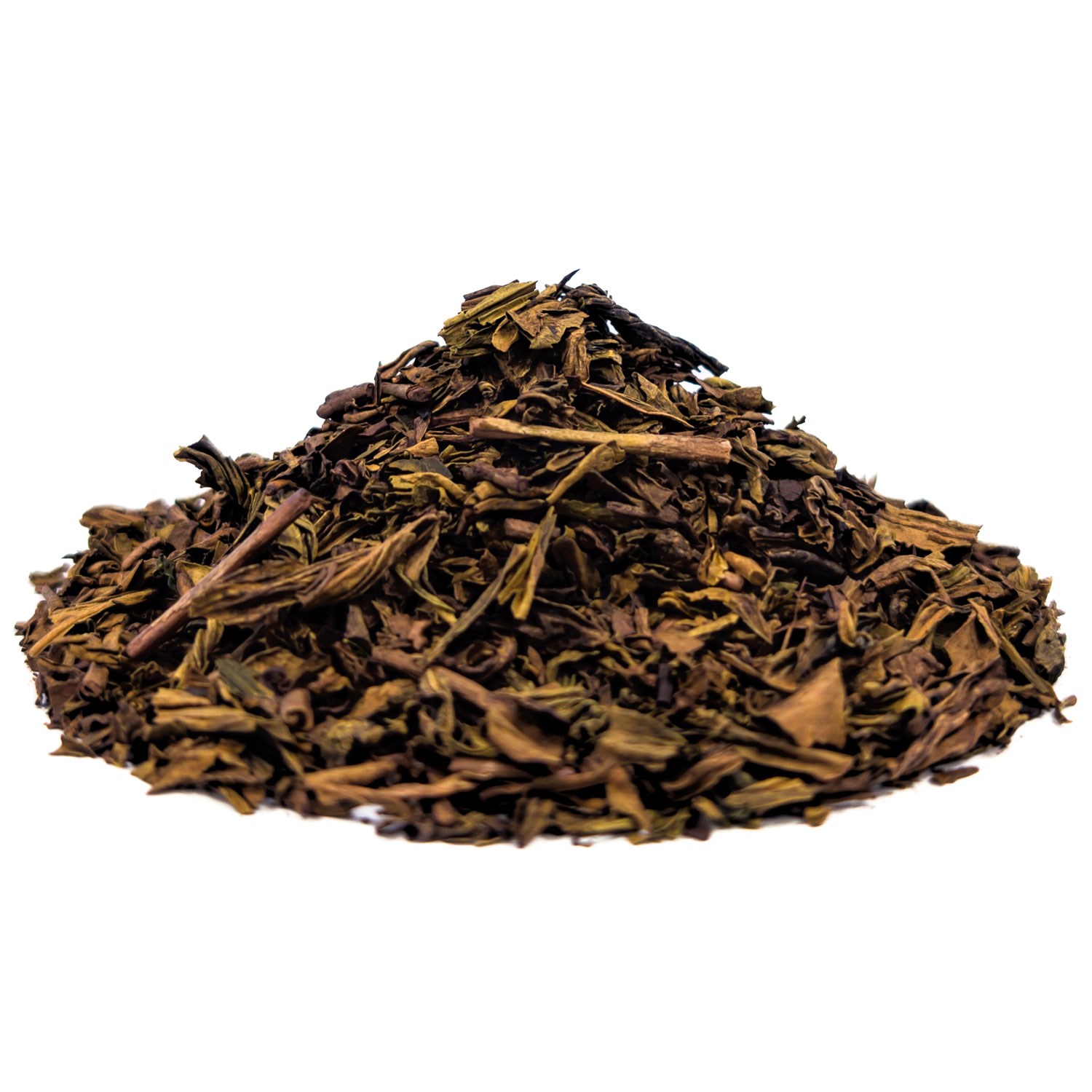 Pile of loose brown oolong tea leaves