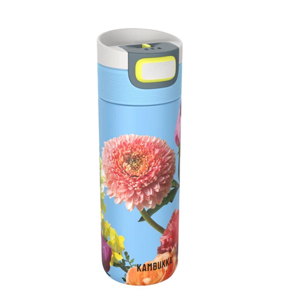 Kambukka Thermobecher hellblau mit buntem Blumenprint, Wasserkessel, Flasche, Thermos, Blumenprint, Kambukka