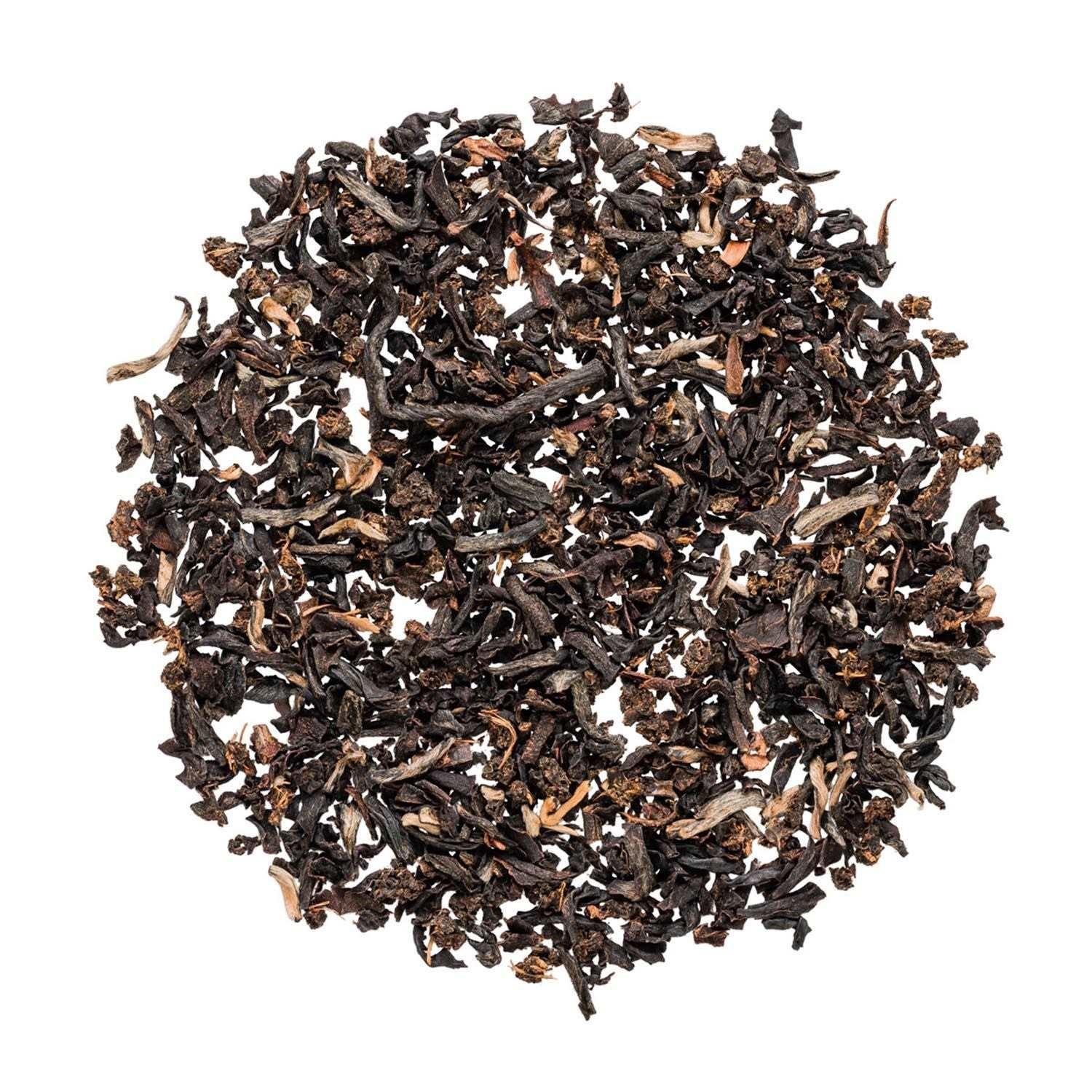 Nahaufnahme von losem schwarzem Assam-Tee, Tee, Schwarztee, Lose Blätter, Dampftee, Kräutertee?