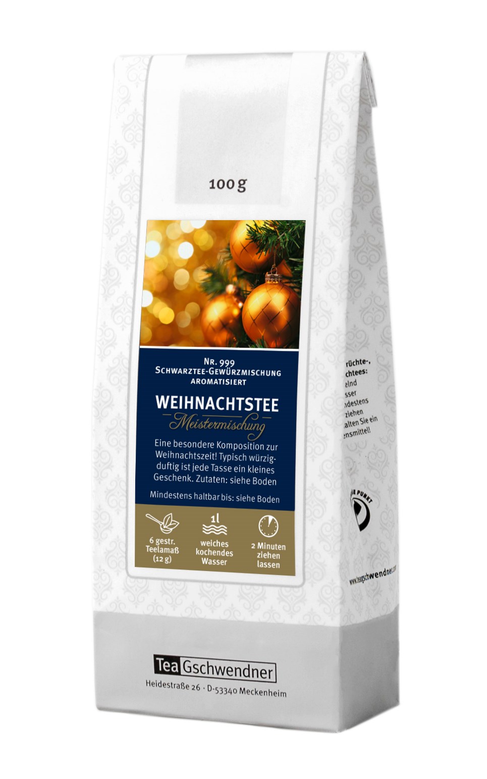TeaGschwendner Weihnachtstee Meistermischung 100 g, Weihnachtstee, Meistermischung, Schwarztee, Gewürztee, 1 l