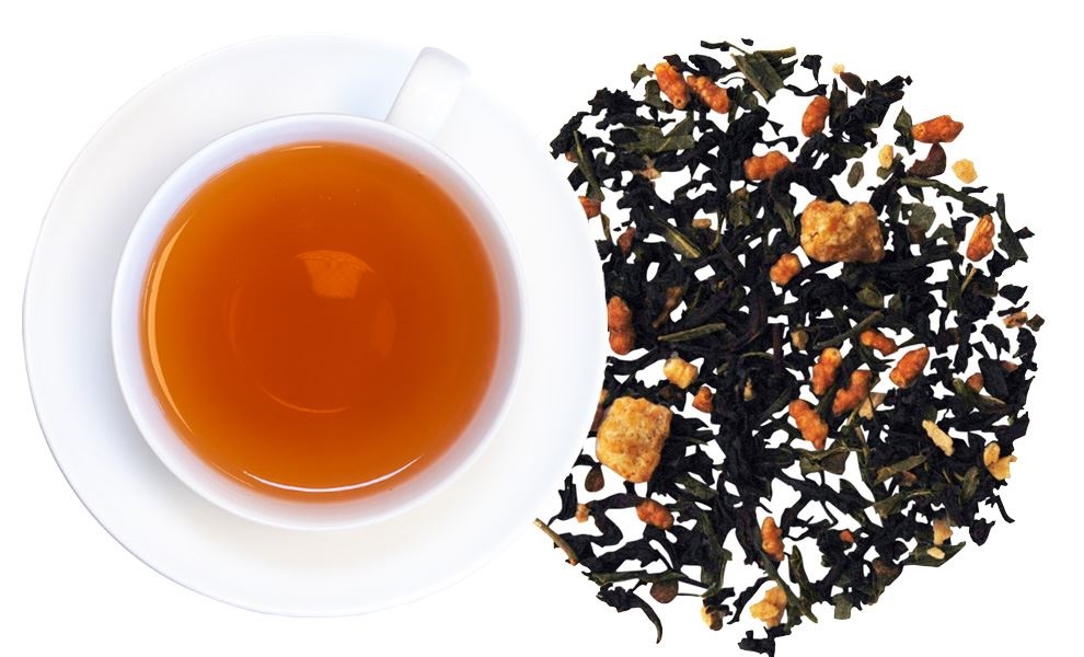 Weiße Teetasse mit Schwarztee und Knuspermüsli-Tee, Tee, Lose Blatttee, Schwarzer Tee, Tasse, Aufguss
