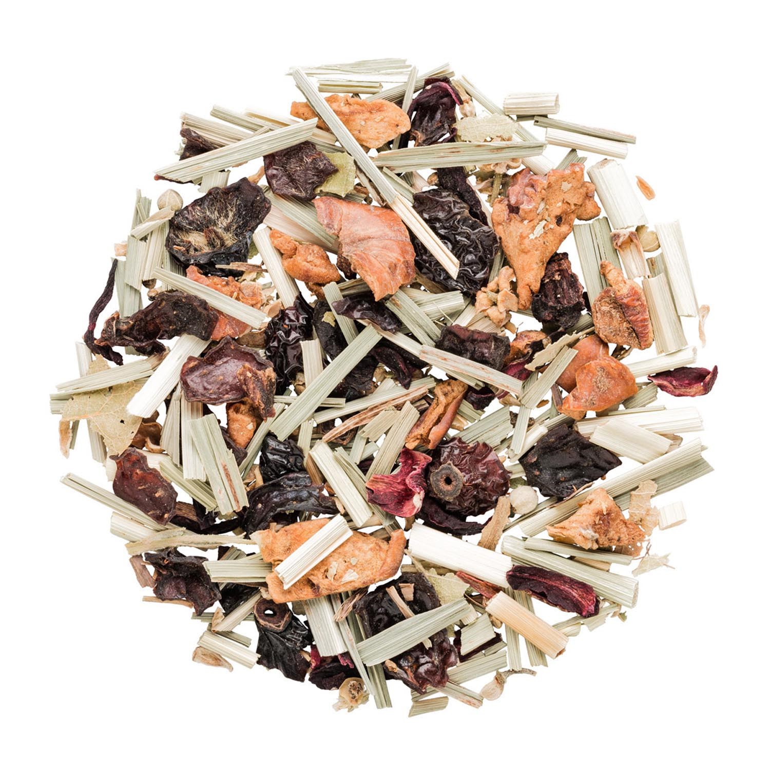 Lose Früchtetee-Mischung mit Lemongras und Hibiskus, Teemischung, Kräutertee, Haarfaser, Trockenbestandteile, Kräuterstücke
