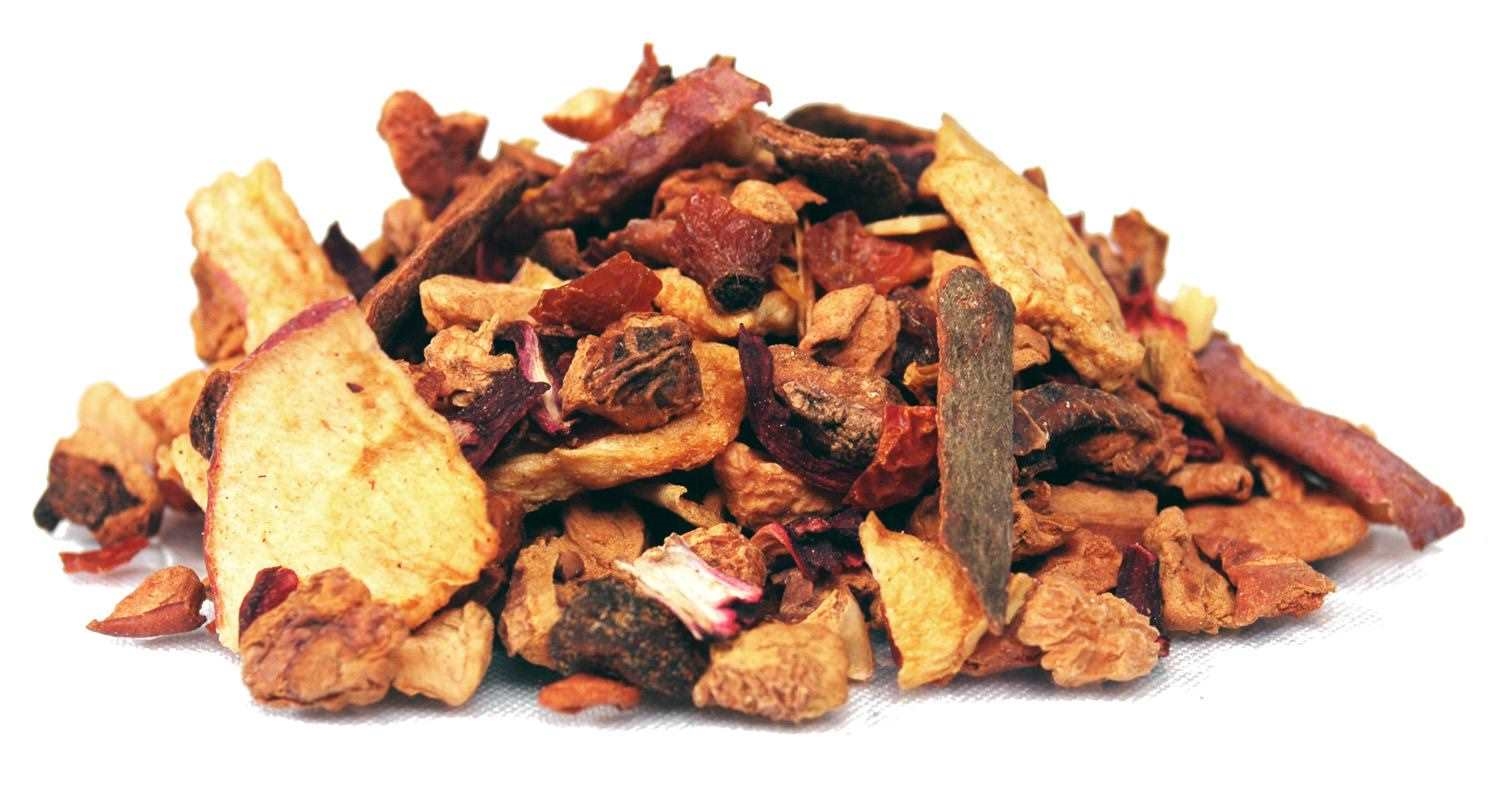 Lose Mischung aus getrockneten Früchten als Früchtetee, Kräutertee, Fruchtmischung, getrocknete Früchte, Rosenblüte, Pierces