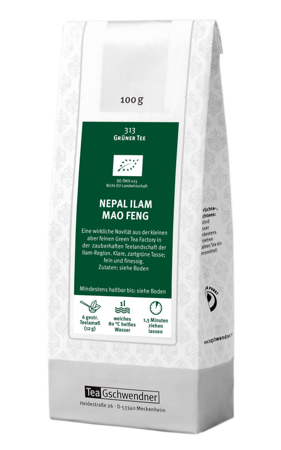 Teepackung Nepal Ilam Mao Feng Grüner Tee 100g Bio, Teesorte, Grüner Tee, Nepal Ilam Mao Feng, Grünes Tee-Label, Gewicht 100 g
