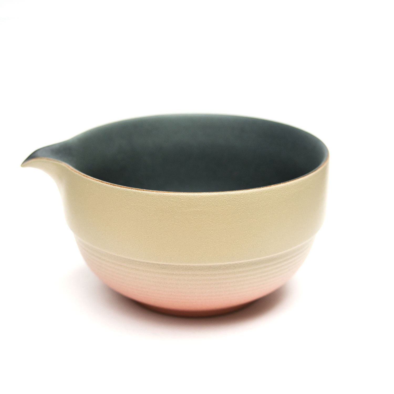 Beige-rosa Keramikschüssel mit Ausguss