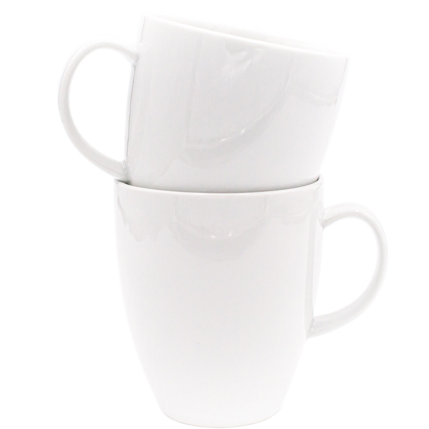 Zwei stapelbare weiße Porzellan-Kaffeetassen, Tee-Geschirr, Becher, Kaffeebecher, weiße Tasse, Keramik