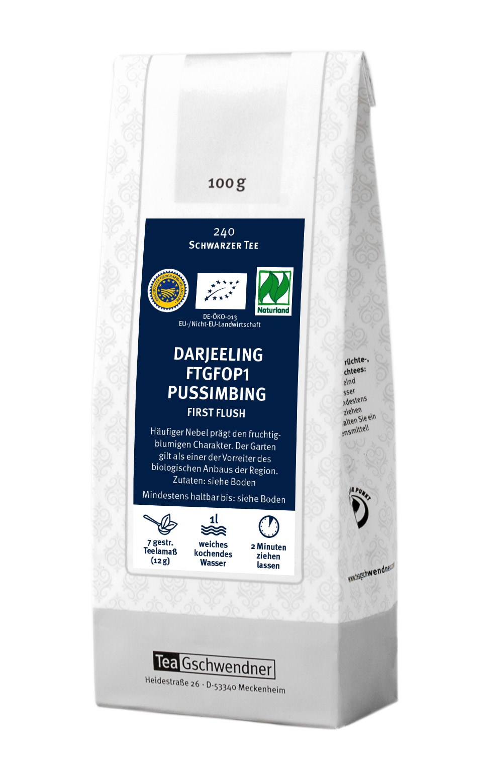 Packung Darjeeling Schwarzer Tee FTGFOP1 Pussimbing 100g, Schwarztee, Schwarzer Tee, First Flush, Darjeeling, Teebeutel