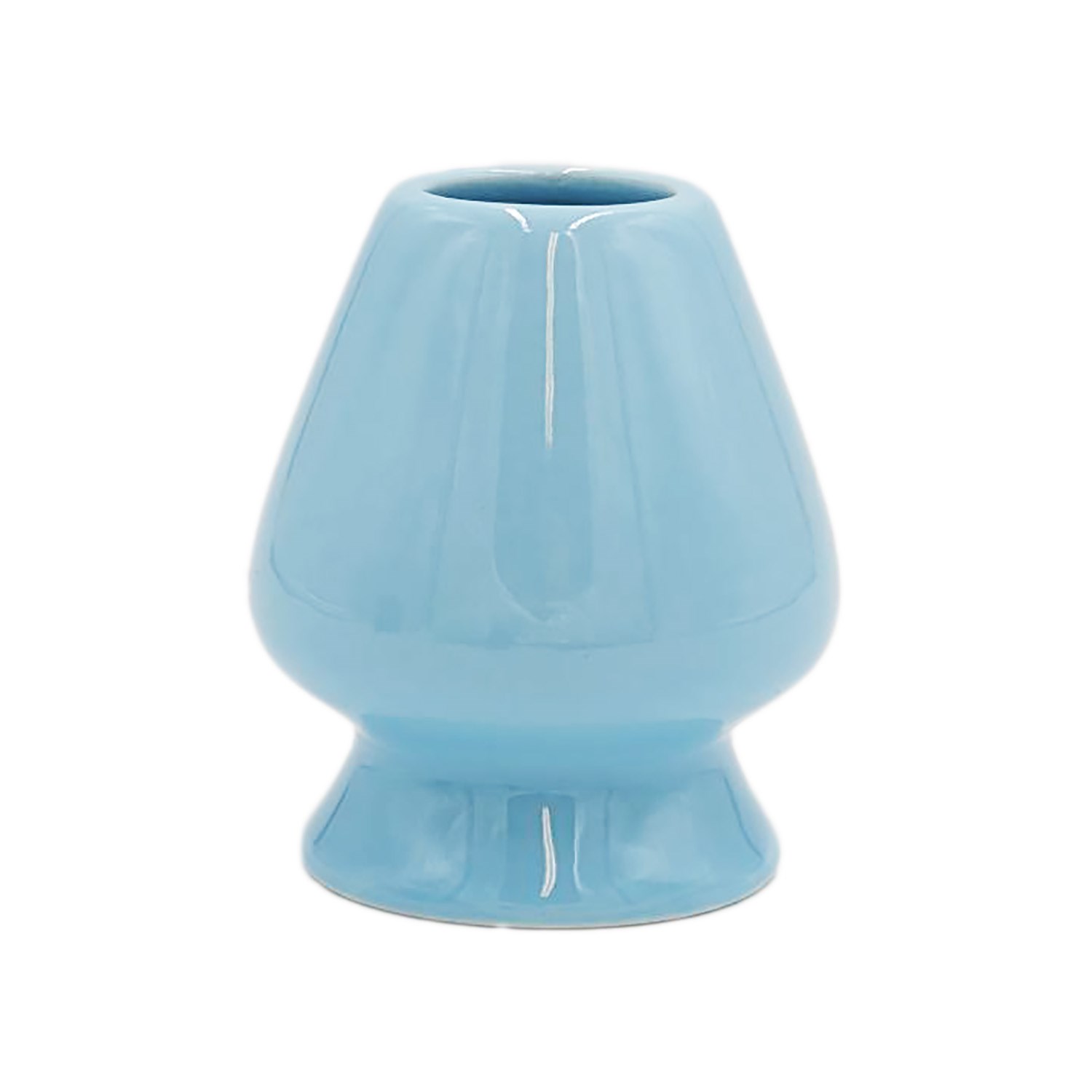 Kleine moderne Vase aus blauer Keramik, Vase, Keramik, Hochglanz, Blau, Hornvase