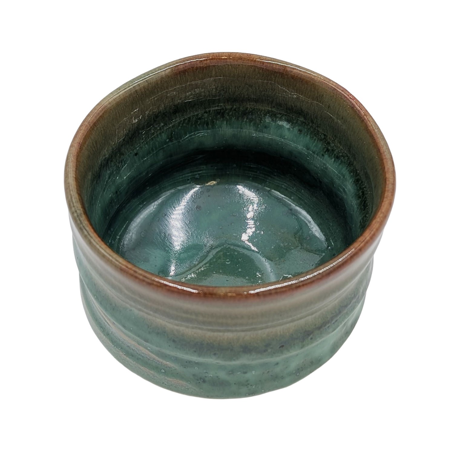 Round green-brown ceramic tea bowl