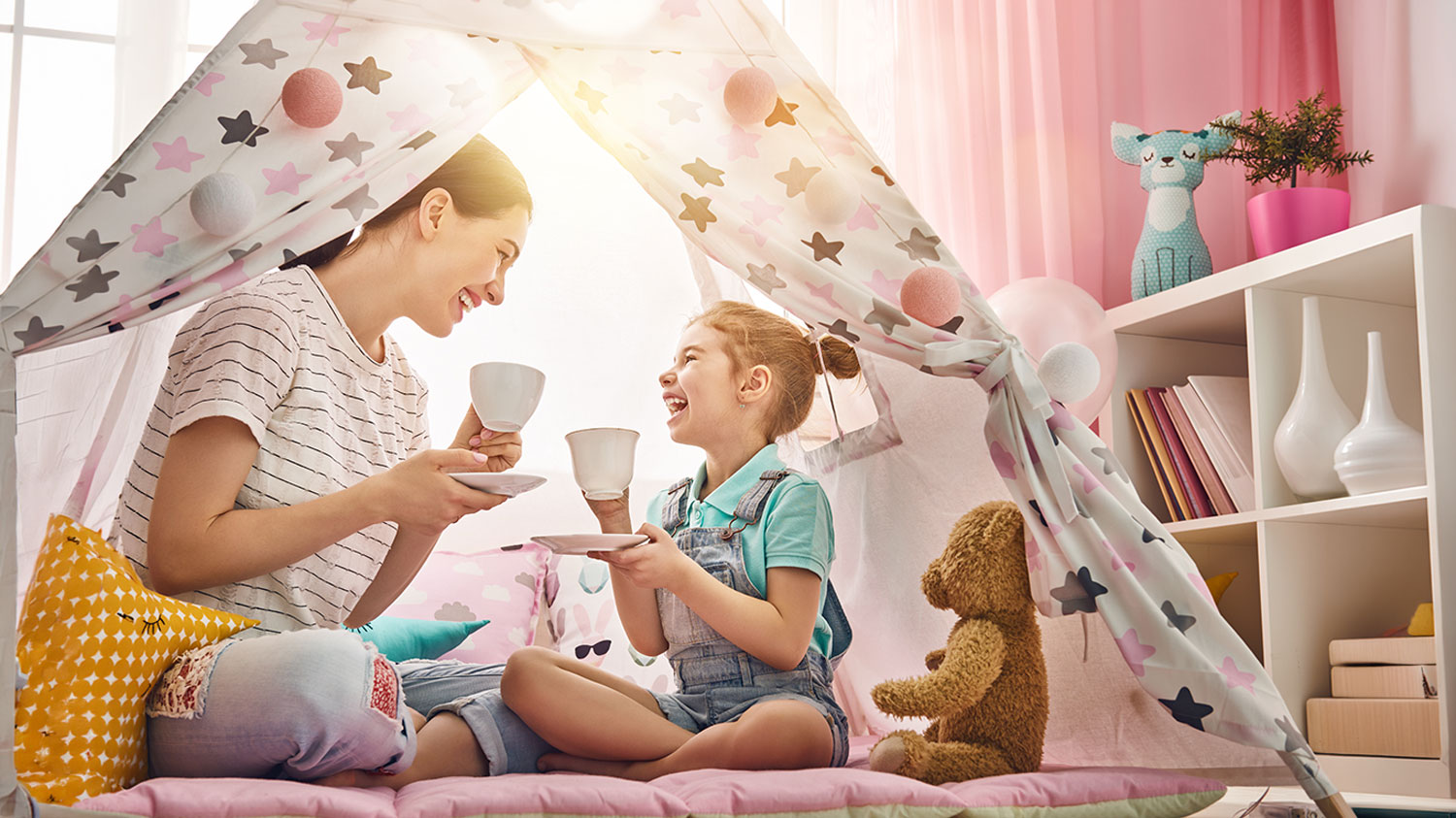 Kinderzelt, Spielzelt, Sternenmuster, Stoffzelt, Rosa, Spielzelt, Kinderzimmer, Sternenmuster, Stoffzelt, Pompons