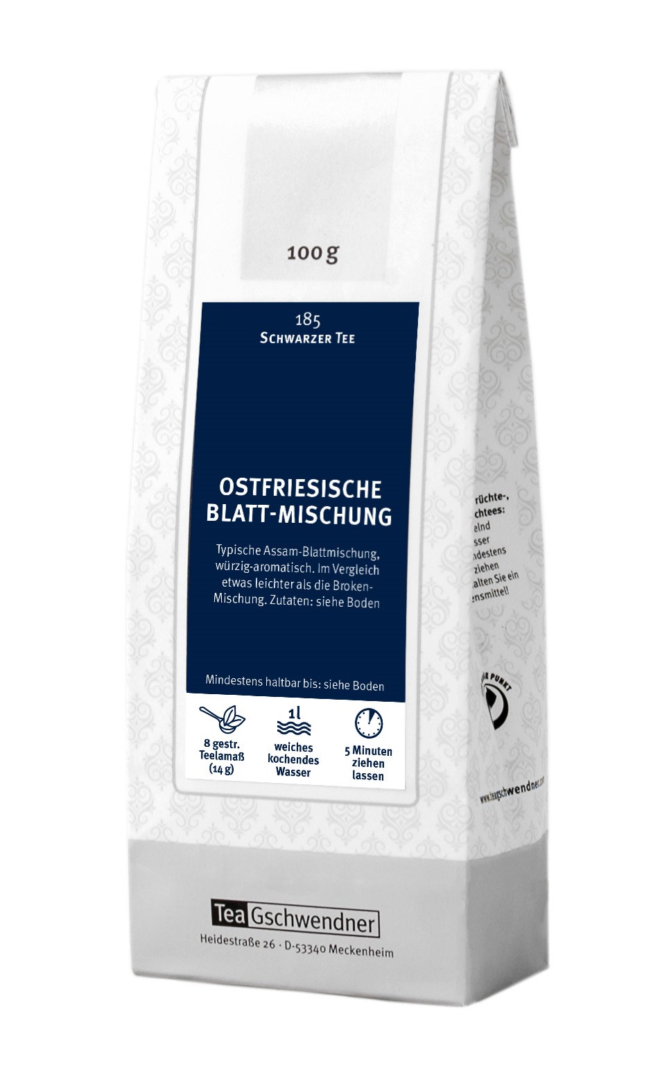 Teepackung TeaGschwendner Ostfriesische Blatt-Mischung 100g, Schwarztee, Blatt-Mischung, Ostfriesisch, 100 g, TEE-Packung