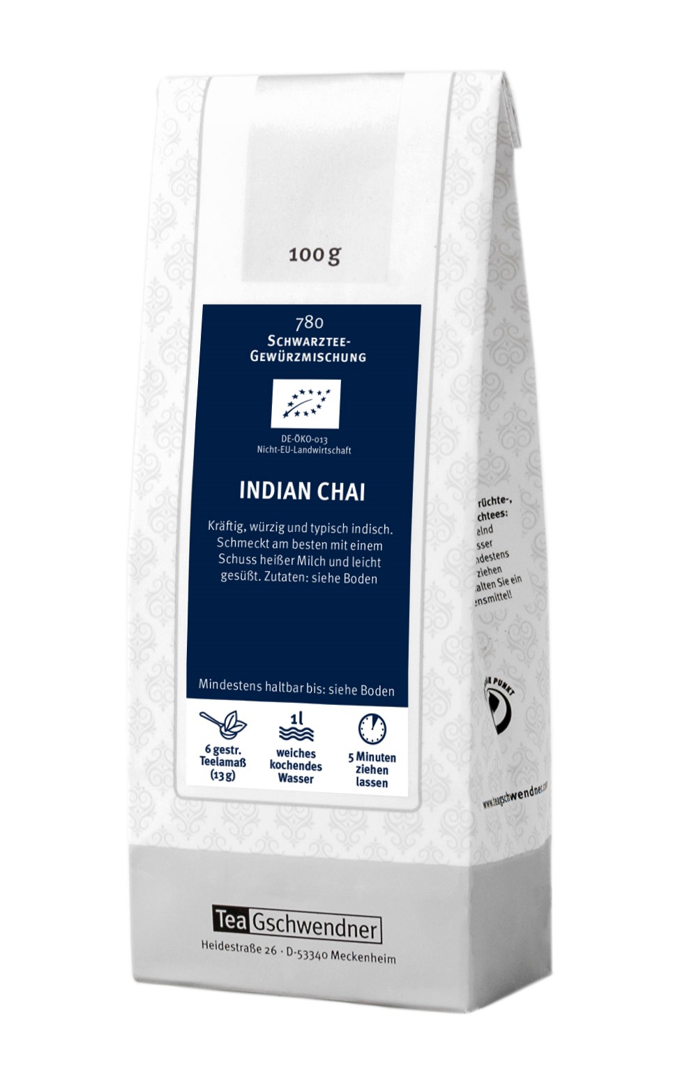 TeaGschwendner Indian Chai Schwarztee-Gewürzmischung 100g, Indischer-Chai, Chai-Tee, Gewürztee, 100 g, 1 l