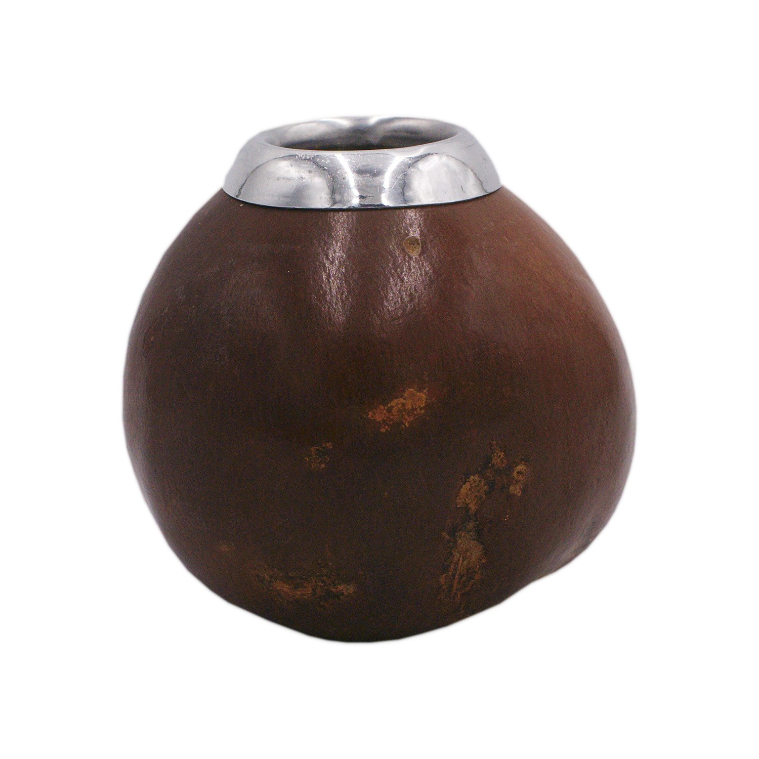Traditional calabash mate cup with metal rim