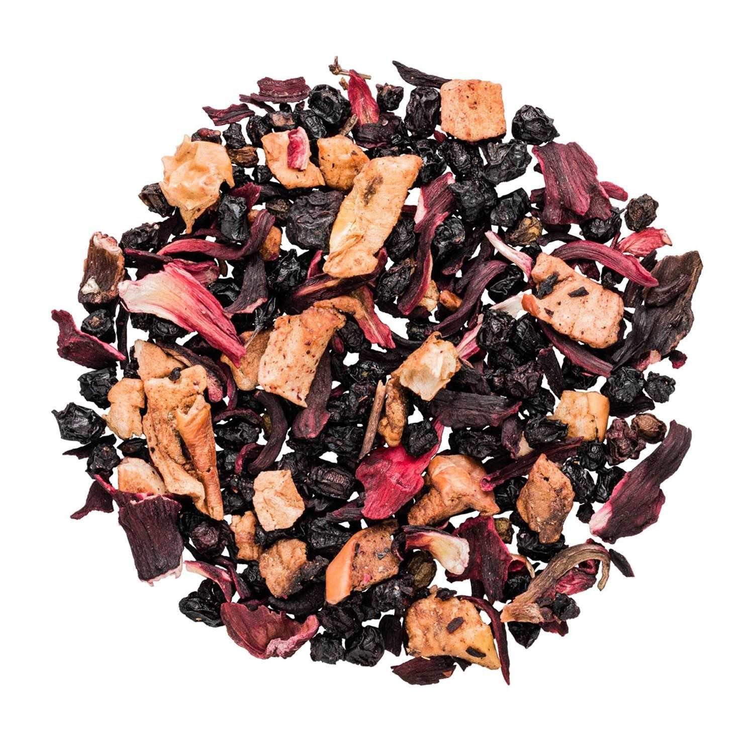 Lose Früchtetee-Mischung aus Beeren und Apfelstücken, Himbeer-Teemischung, Blättertee, getrocknete Früchte, Fruchtstücke, Rosenblüten-Teemischung