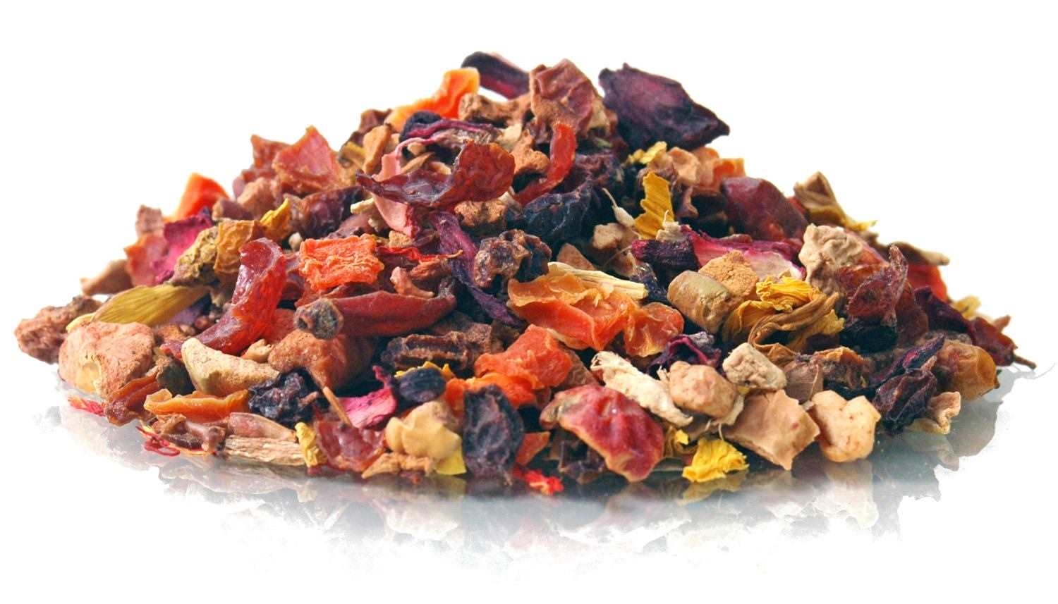 Bunte lose Früchtetee Mischung aus getrockneten Früchten, Kleeblätter, Tee, Blätter, Fruchtgemisch, ChunMee