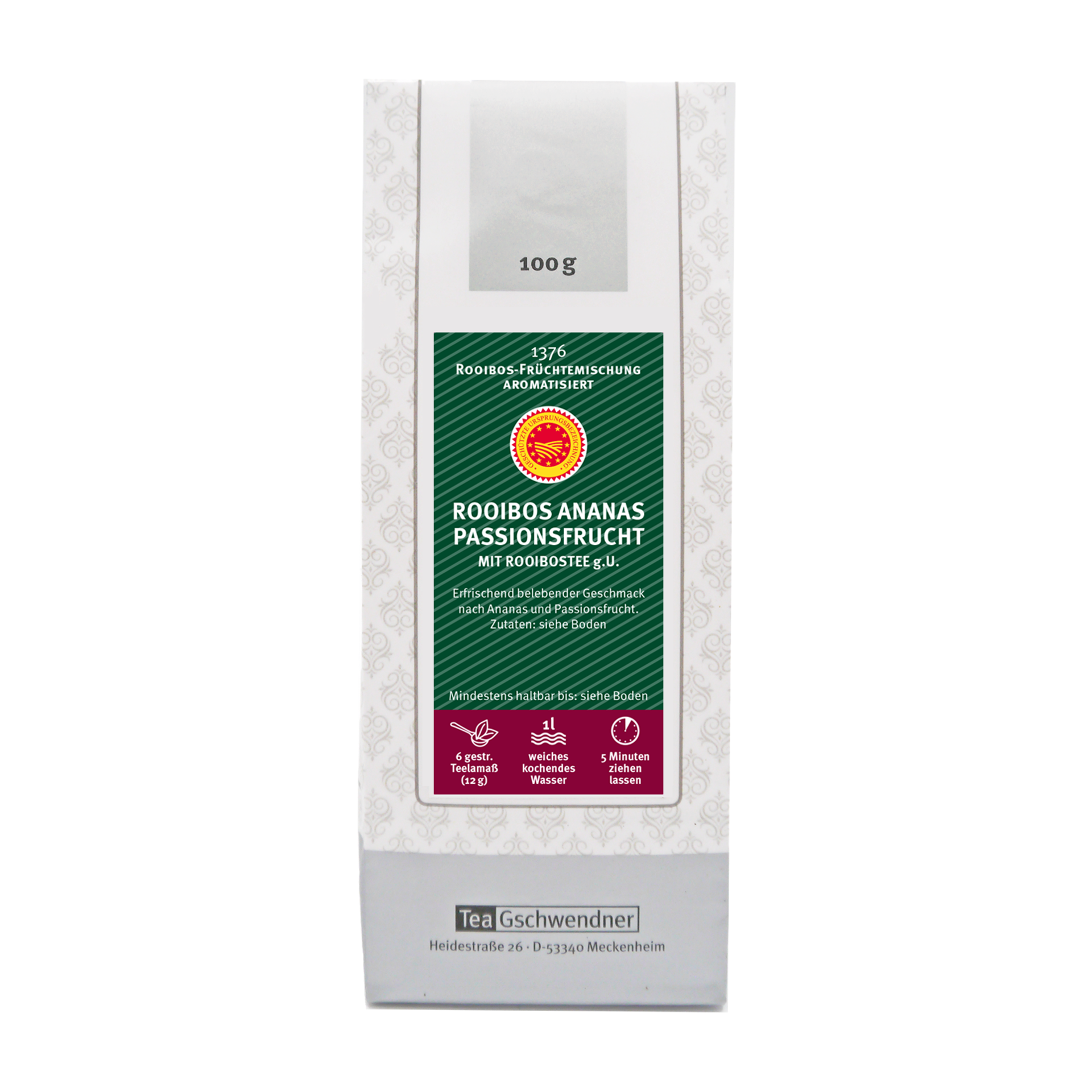 Teepackung Rooibos Ananas Passionsfrucht 100g, Rooibos, Früchtetee, Ananas, Passionsfrucht, 1 l