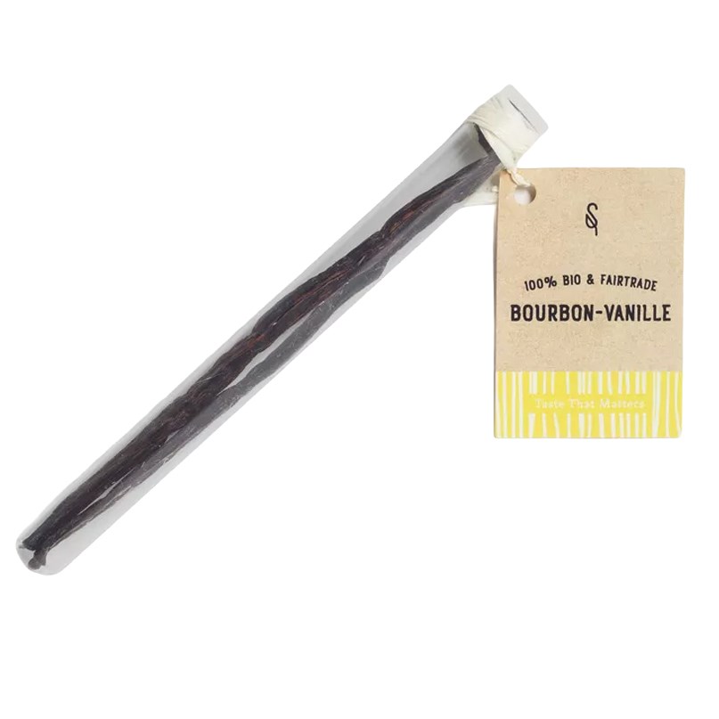 Organic Bourbon vanilla pods from Madagascar, 2 pieces by SoulSpice, in a glass tube with label