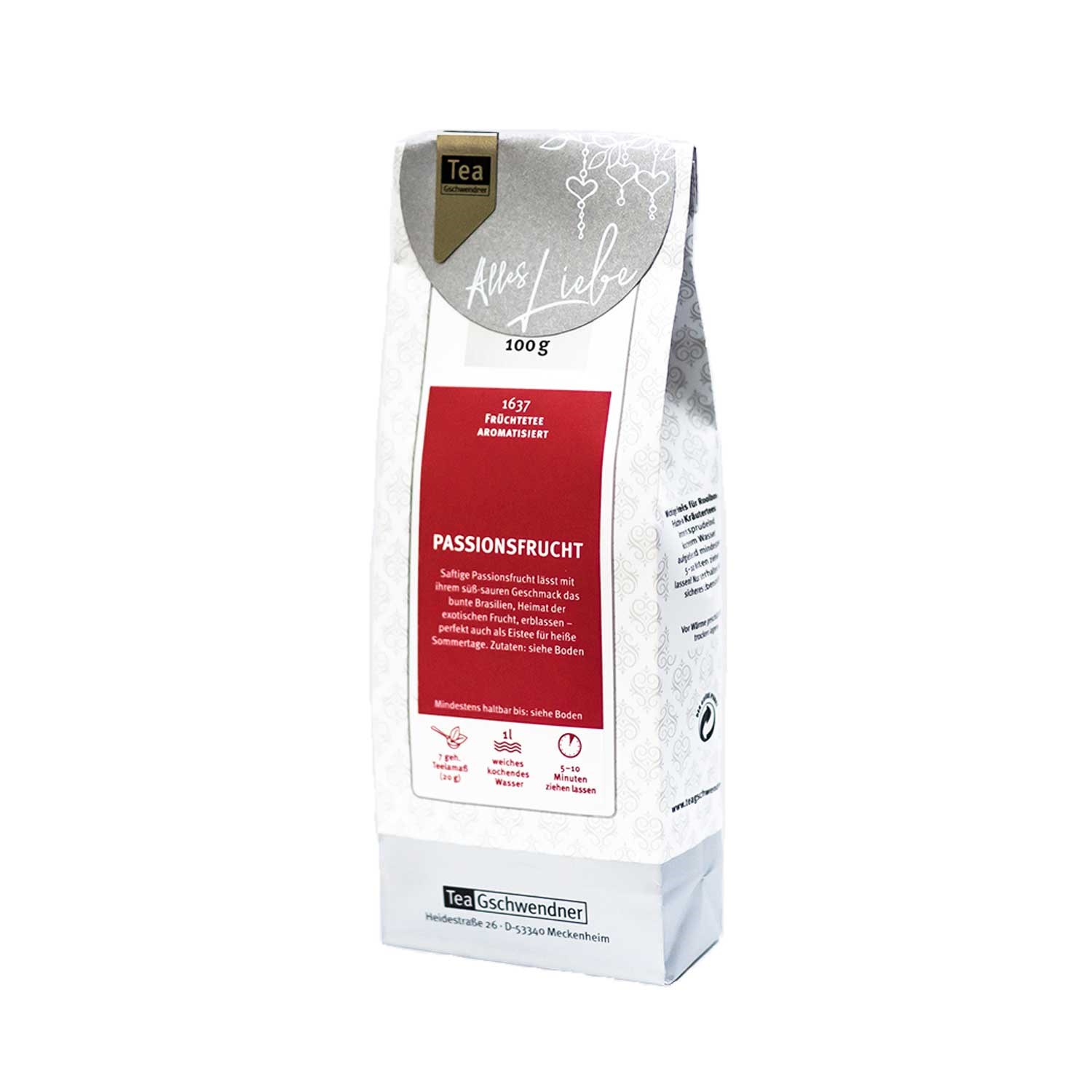 Packung Tea Gschwendner Früchtetee Passionsfrucht 100g, Teekanne, Früchtetee, Passionsfrucht, Aromatisiert, 100 g
