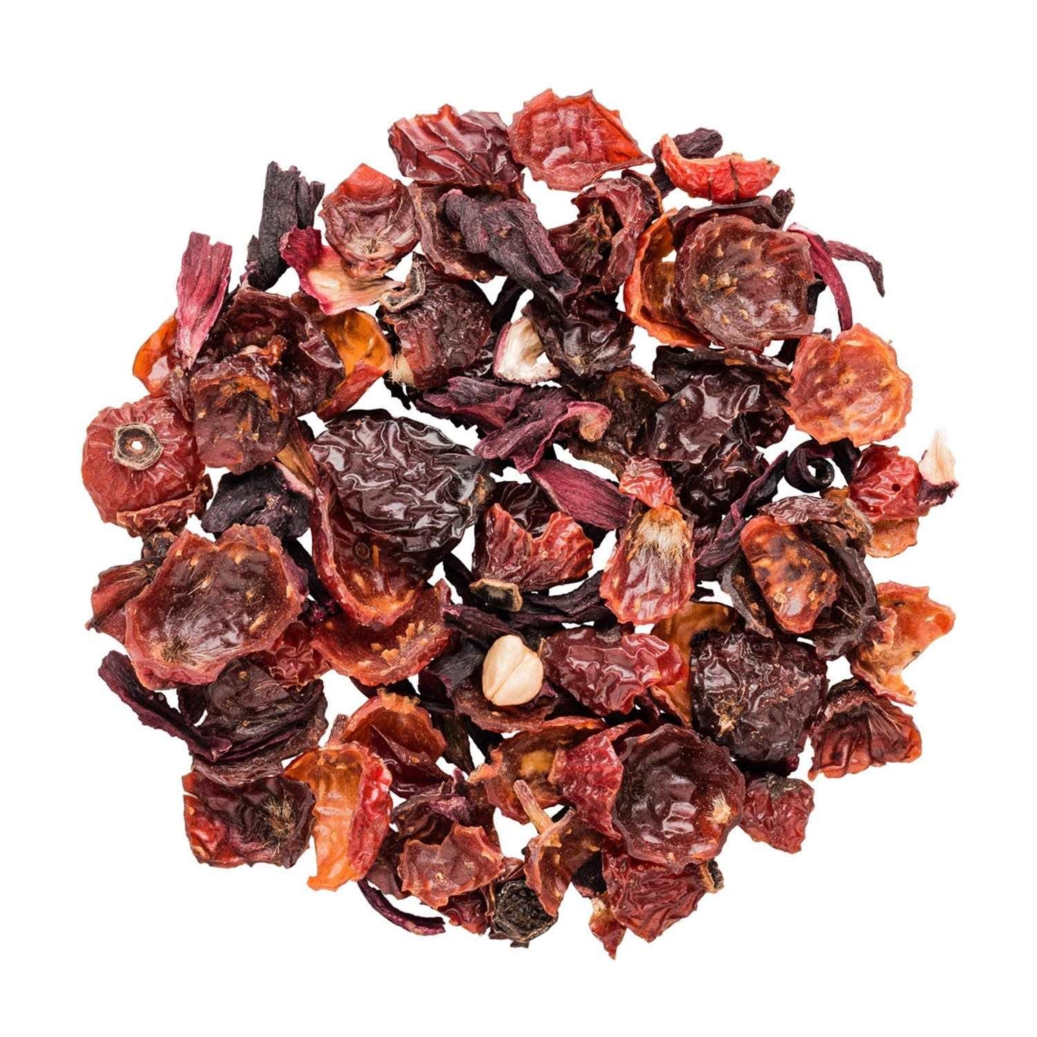 Lose getrocknete Hagebutten und Hibiskusblüten für Tee, Himbeerstückchen, Trockene Beeren, Beerenmischung, Rosenholzfarbige Stücke, Trockenobst Mix