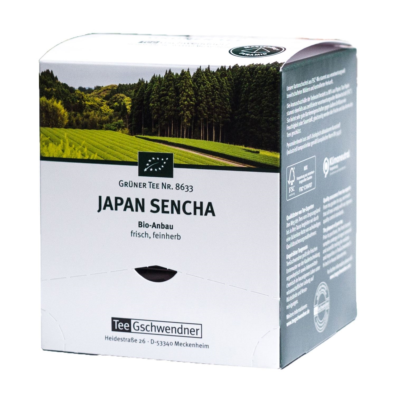 Packung Tee Gschwendner Japan Sencha Bio Grüntee, Japan Sencha, Bio-Anbau, Grüner Tee, Teebox, Meckenheim