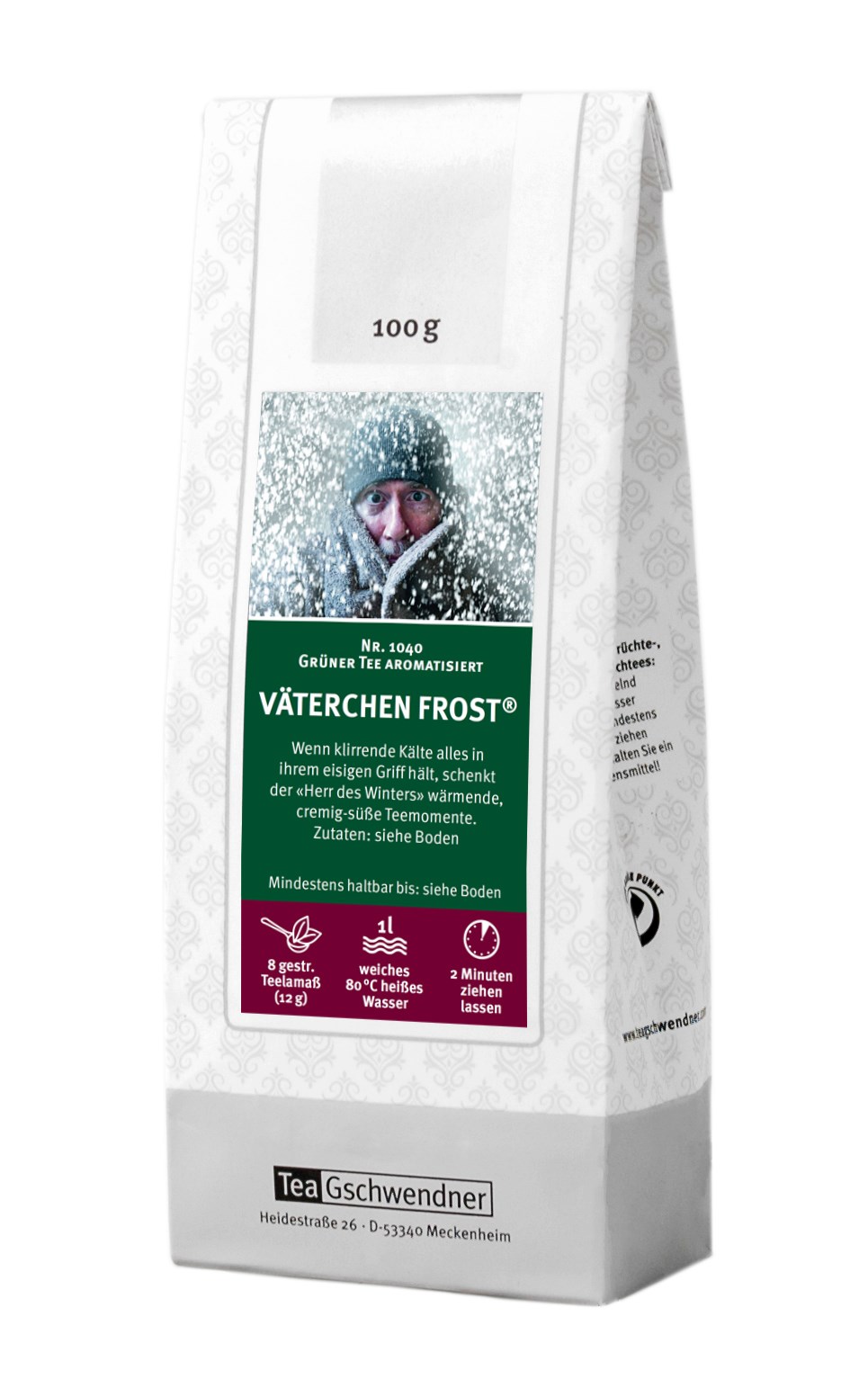 Teepackung TeaGschwendner Väterchen Frost Grüner Tee, tee, tea, frost, aromatisiert, 1l