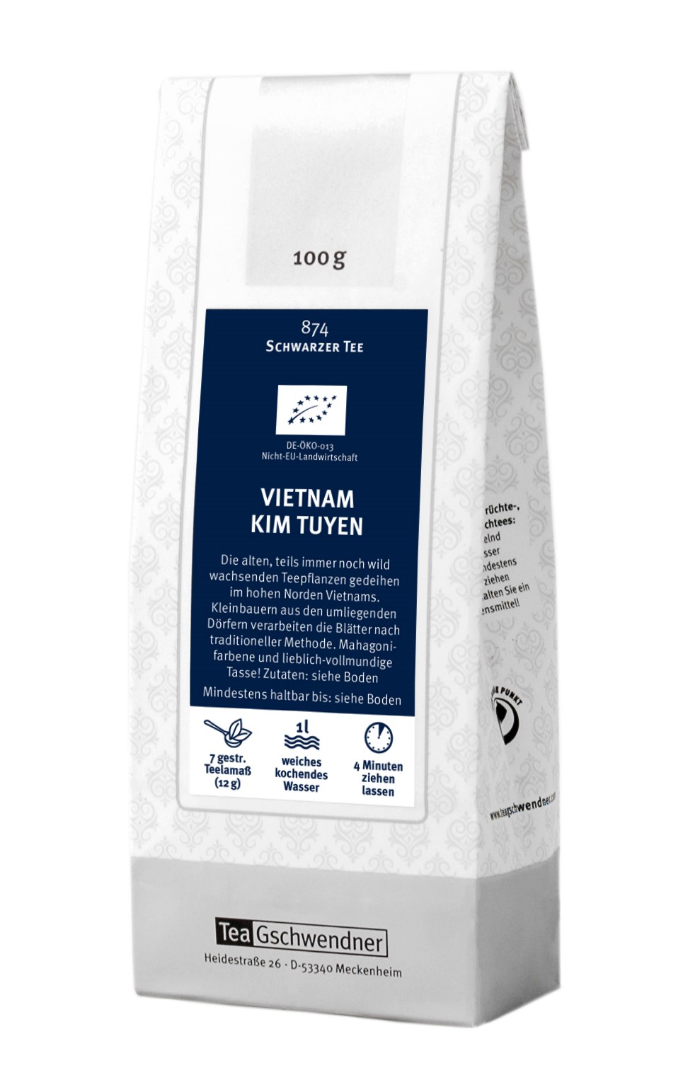 Packung TeaGschwendner Vietnam Kim Tuyen Schwarzer Tee 100g, Vietnam, Kim Tuyen, Schwarzer Tee, Teebeutel, 1 l