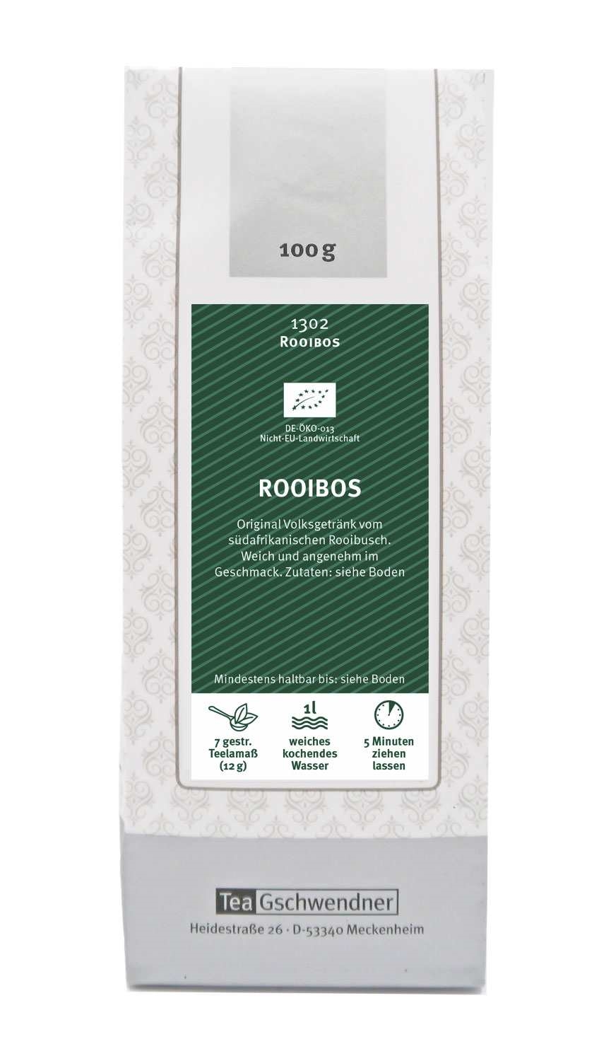 Tea Gschwendner Rooibos Tee, Packung 100 g, Rooibos, Rooibos-Tee, 100 g, Teebeutel, loser Tee