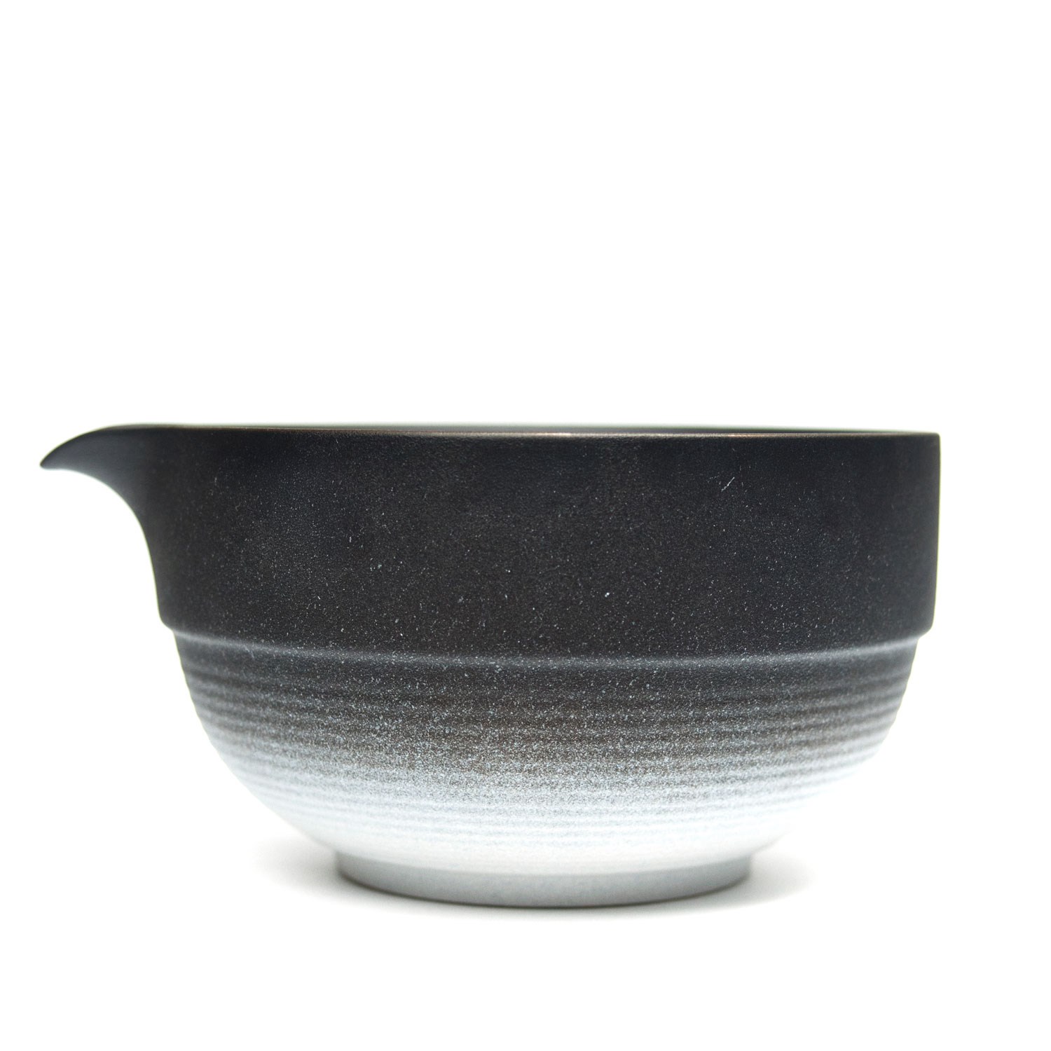 Black ceramic mixing bowl with grey gradient and spout