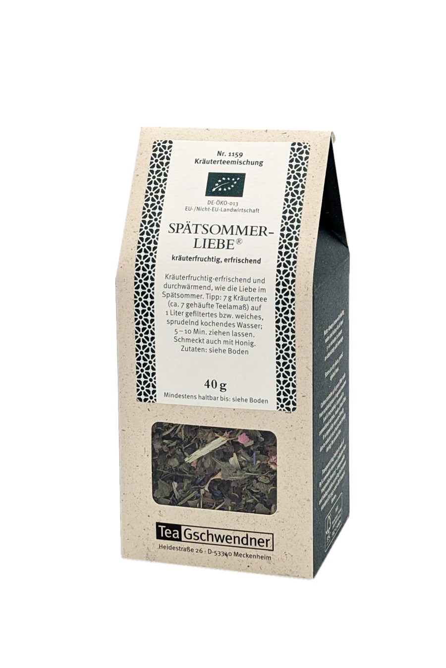 Packung TeaGschwendner Spätsommerliebe Kräutertee 40g Bio, Kräutertee, SpätSommer, Teemischung, 40 g, Teeblätter