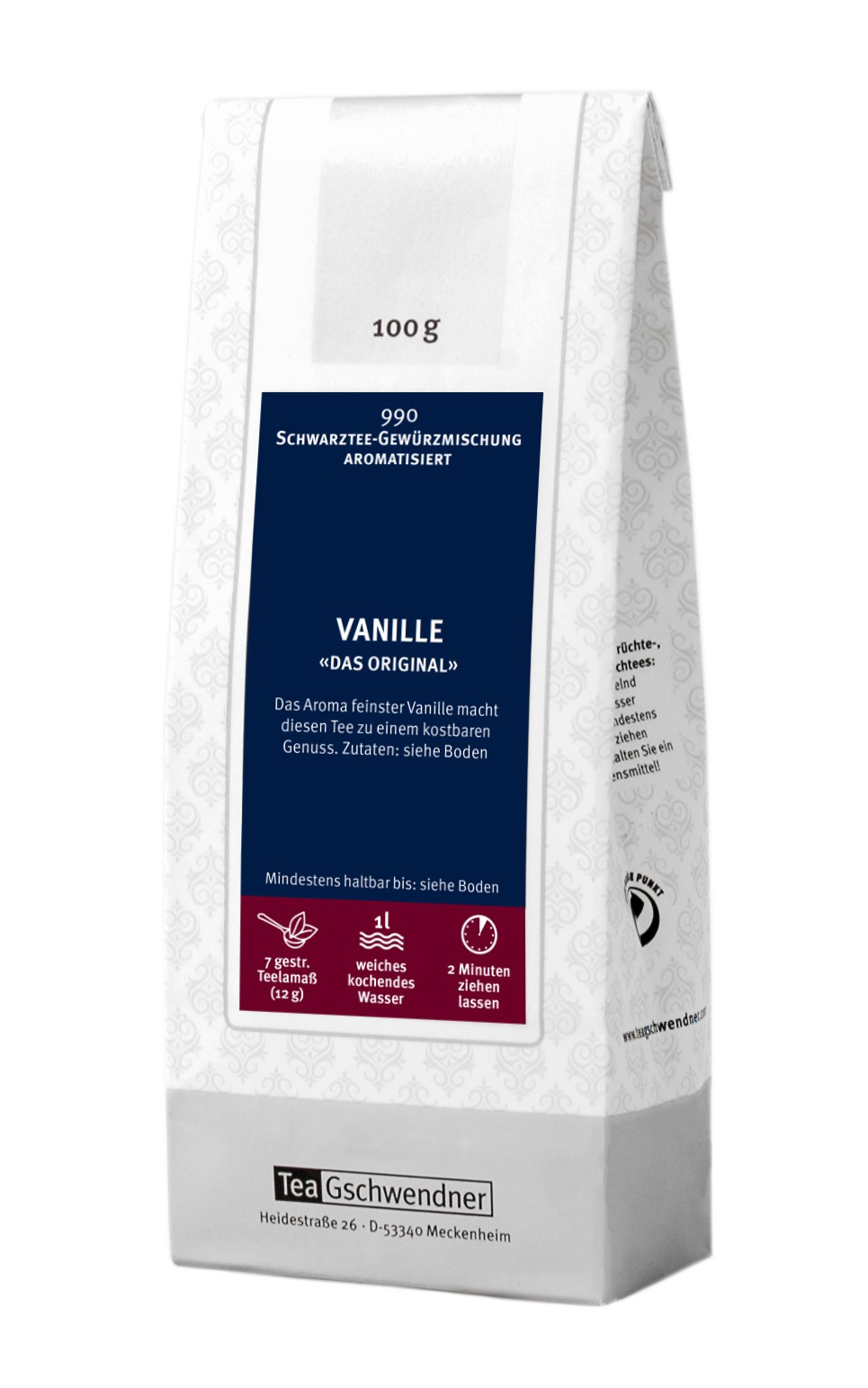 TeaGschwendner aromatisierter Schwarztee Vanille 100g, Vanille, Schwarztee-Gewürzmischung, Aromatisiert, 100 g, Tea Gschwendner