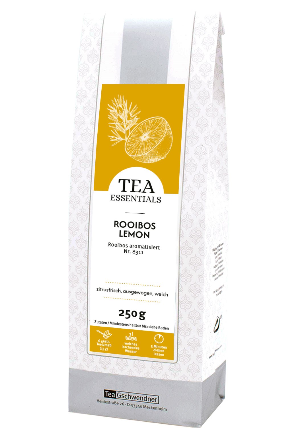 Rooibos-Tee, Zitronentee, aromatisierter Tee, 250 g, gemustertes Papier