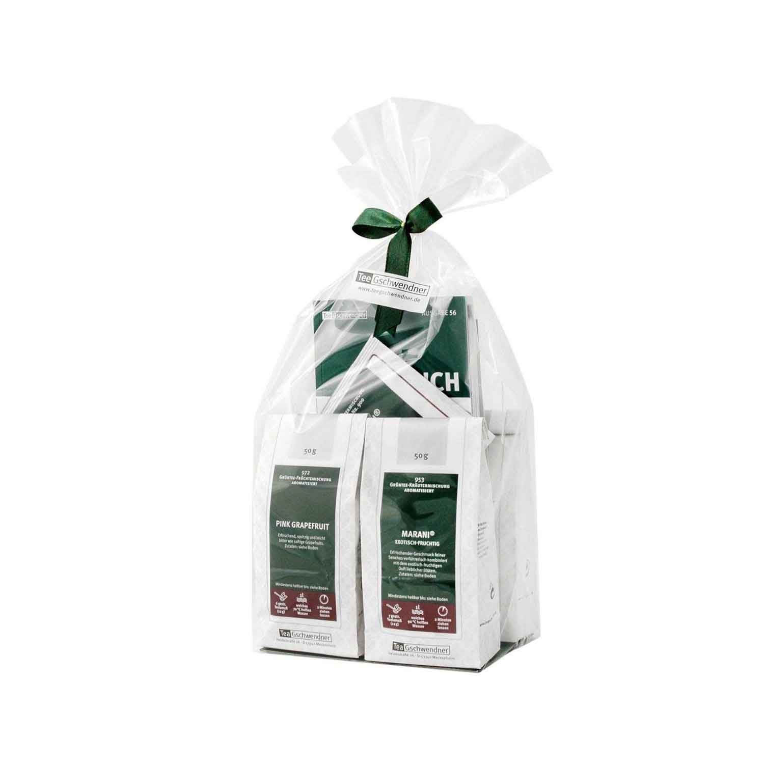 TeeGschwendner Tee-Geschenkset mit Auswahl loser Tees, Teegeschenkset, Kräutertee, Loser Tee, Pyramidenbeutel, Grünes Verpackung