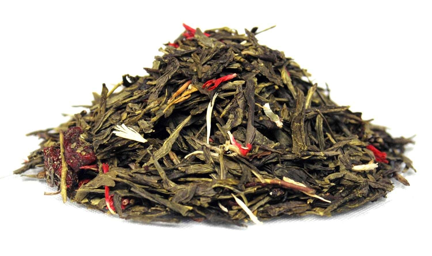 Lose Teemischung aus grünem Tee mit Beeren und Blüten, Teeblatt, Matcha?, Taijitu, blättrig, Kräutertee