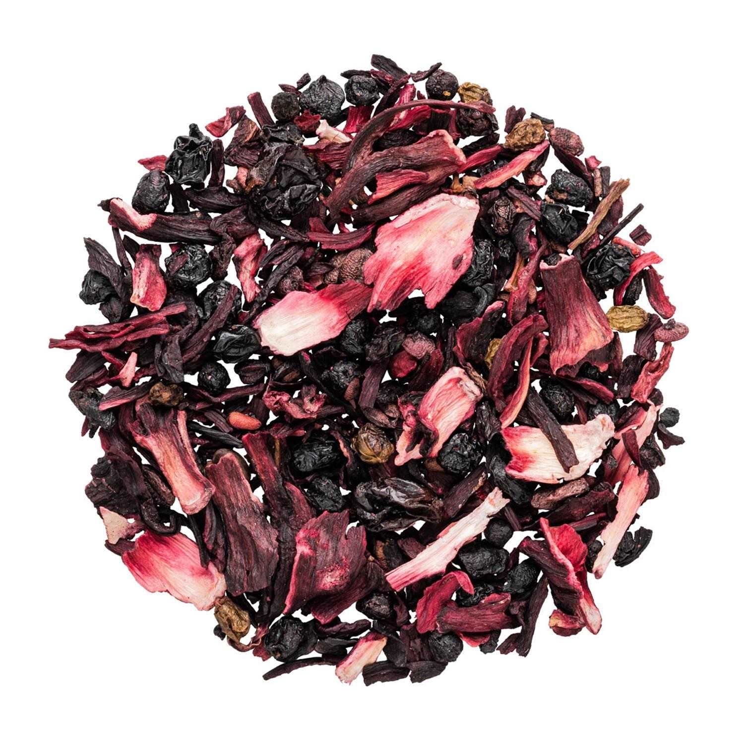 Lose Früchteteemischung mit Hibiskus und Beeren, Hagebuttentee, Rosenhippe, Hagebuttentee-Mischung, Beerenstücke, Rosenrote Färbung