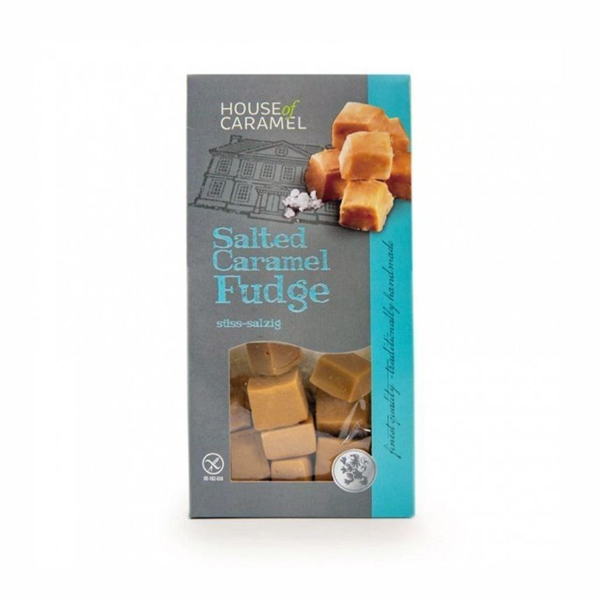 House of Caramel Salted Caramel Fudge süß-salzig, Salzkaramell-Fudge, Fudge-Würfel, Karamellbonbon, handgemachte Schokolade, House of Caramel