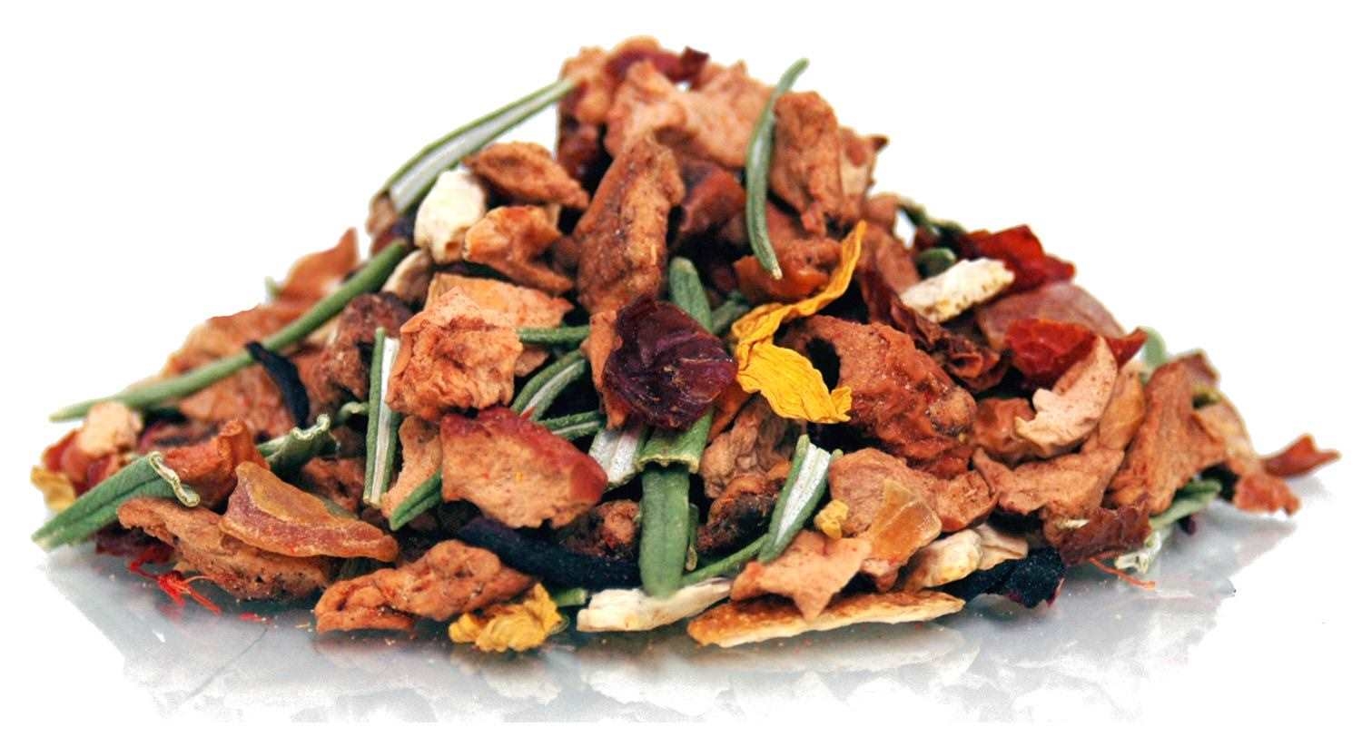 Bunte Früchtetee-Mischung mit getrockneten Früchten, Kräuterteemix, Kräuter-Chinatee, Getrocknete Kräuter, Chili-Fleisch-Mix, Teemischung mit Gemüse