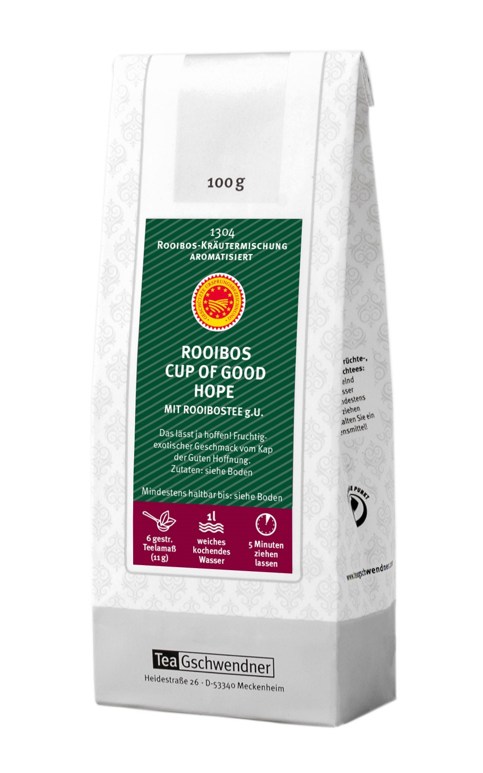 Teegschwendner Rooibos Cup of Good Hope 100g Packung, Rooibos, Kräutermischung, aromatisiert, Teebeutel, 1 kg
