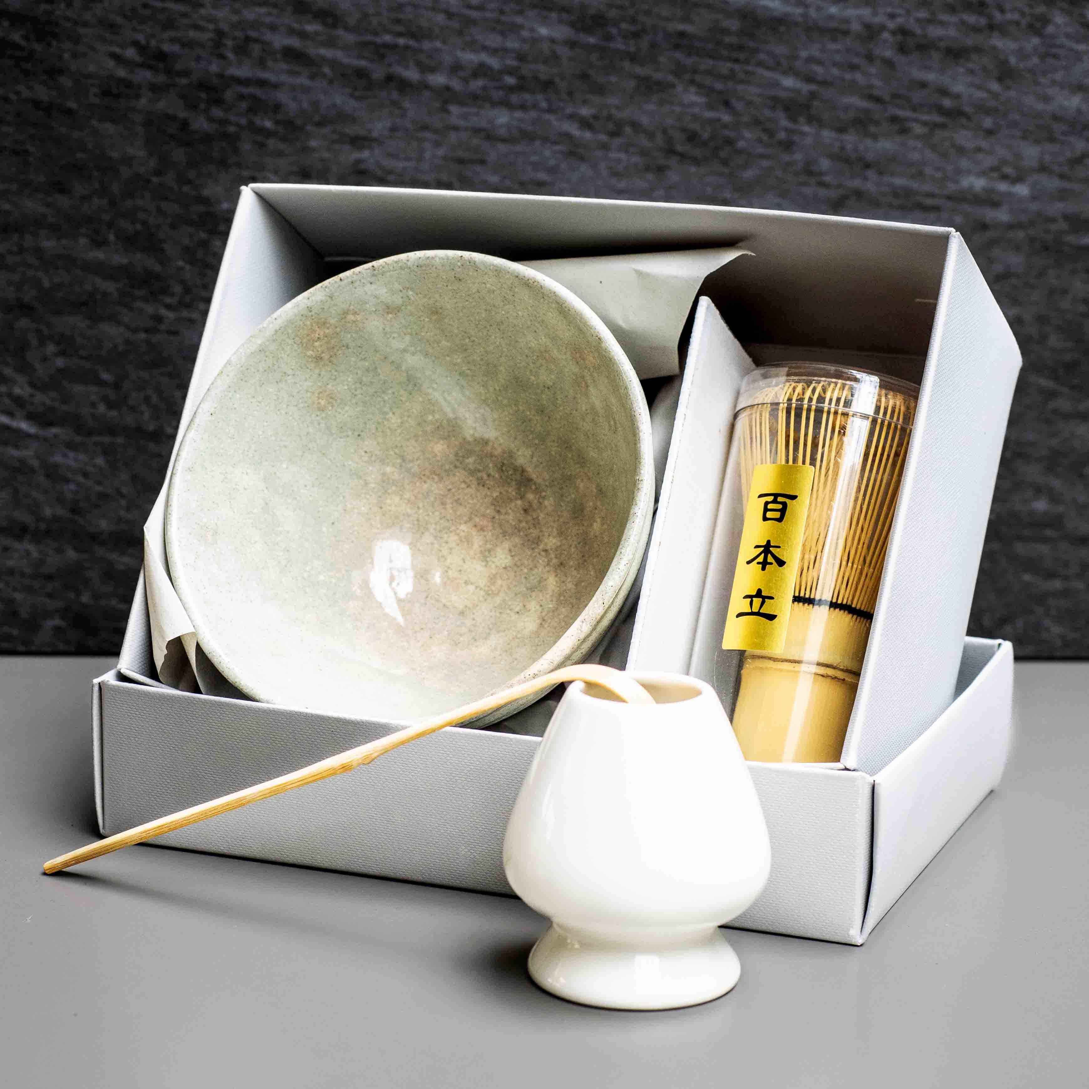 Matcha Set mit Teeschale, Bambusbesen, Löffel und Halter, Schale, Teller, Bambus-Set, Teebereiter, Kochzubehör