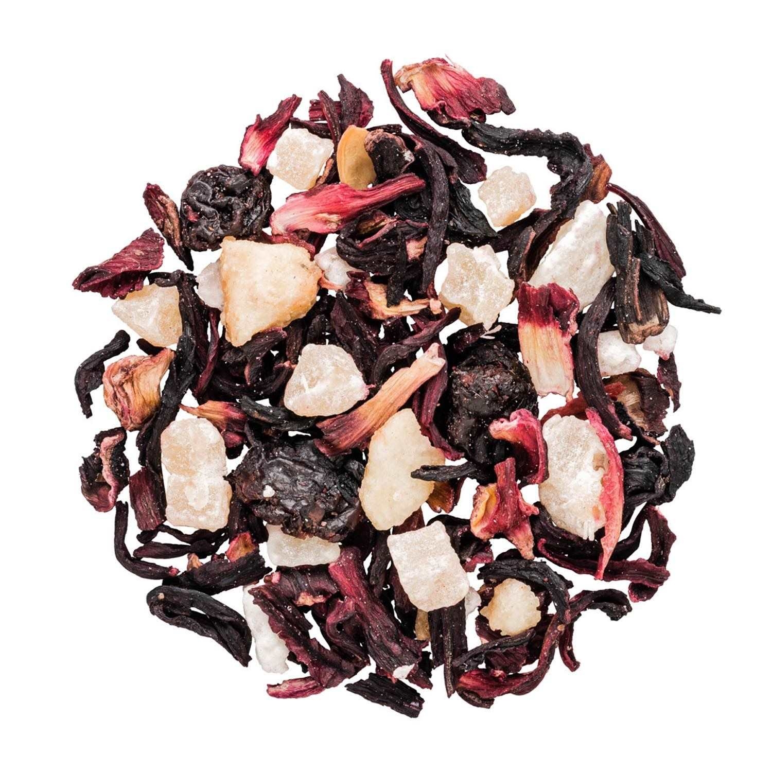 Lose Früchtetee-Mischung mit Hibiskus und Ananasstücken, Hojicha, Tee, Lose Blätter, Kräutertee?, Fruchtstücke
