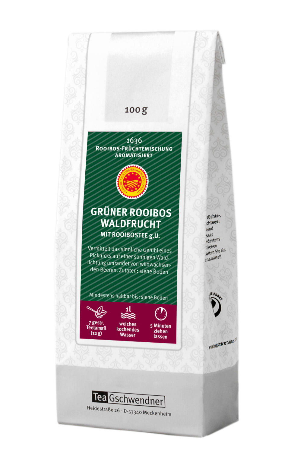Teegschwendner Grüner Rooibos Waldfrucht 100g Packung, Rooibos, Früchtetee, Grüner Rooibos, Waldfrucht, Aromatisiert