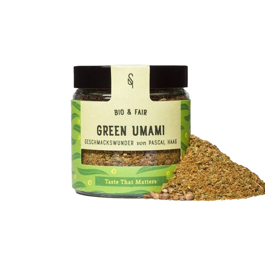 Green Umami Organic 42 g by SoulSpice in a jar, natural organic umami seasoning blend with herbs, spices and hemp
