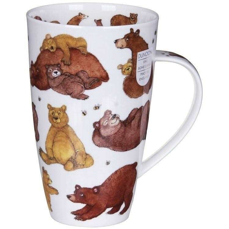 Hohe weiße Porzellantasse mit bunten Bärenmotiven