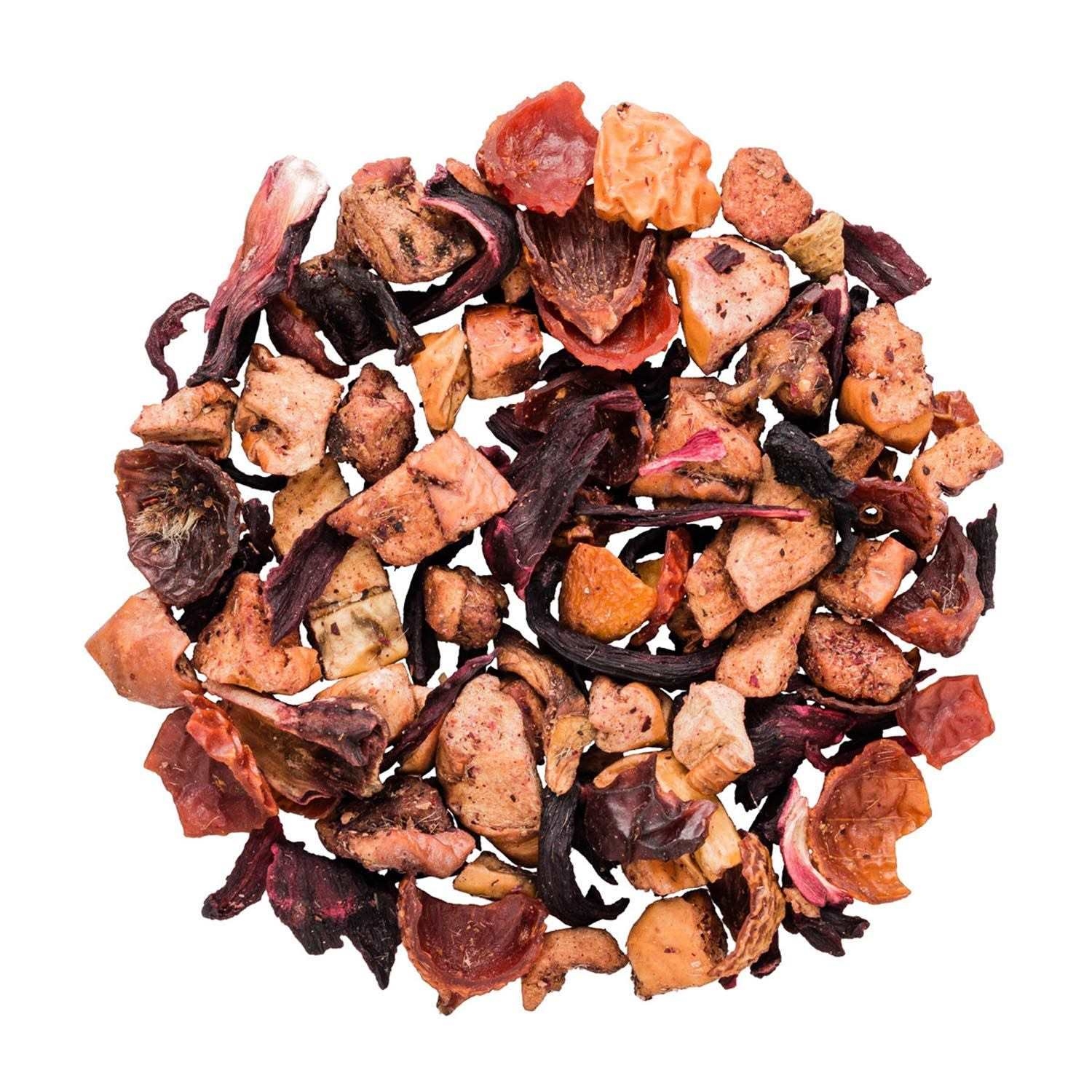 Lose Früchtetee-Mischung aus getrockneten Stücken, Herbsttees Mischung, Fruchtig, Trockenfrüchte, Gehackte Wurzel, Rosenholzfarben