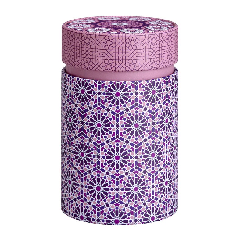 Runde Teedose pink-lila mit orientalischem Muster, Teezeit-Container, Keksdose, Drehverschluss, Muster, Mandel-Format