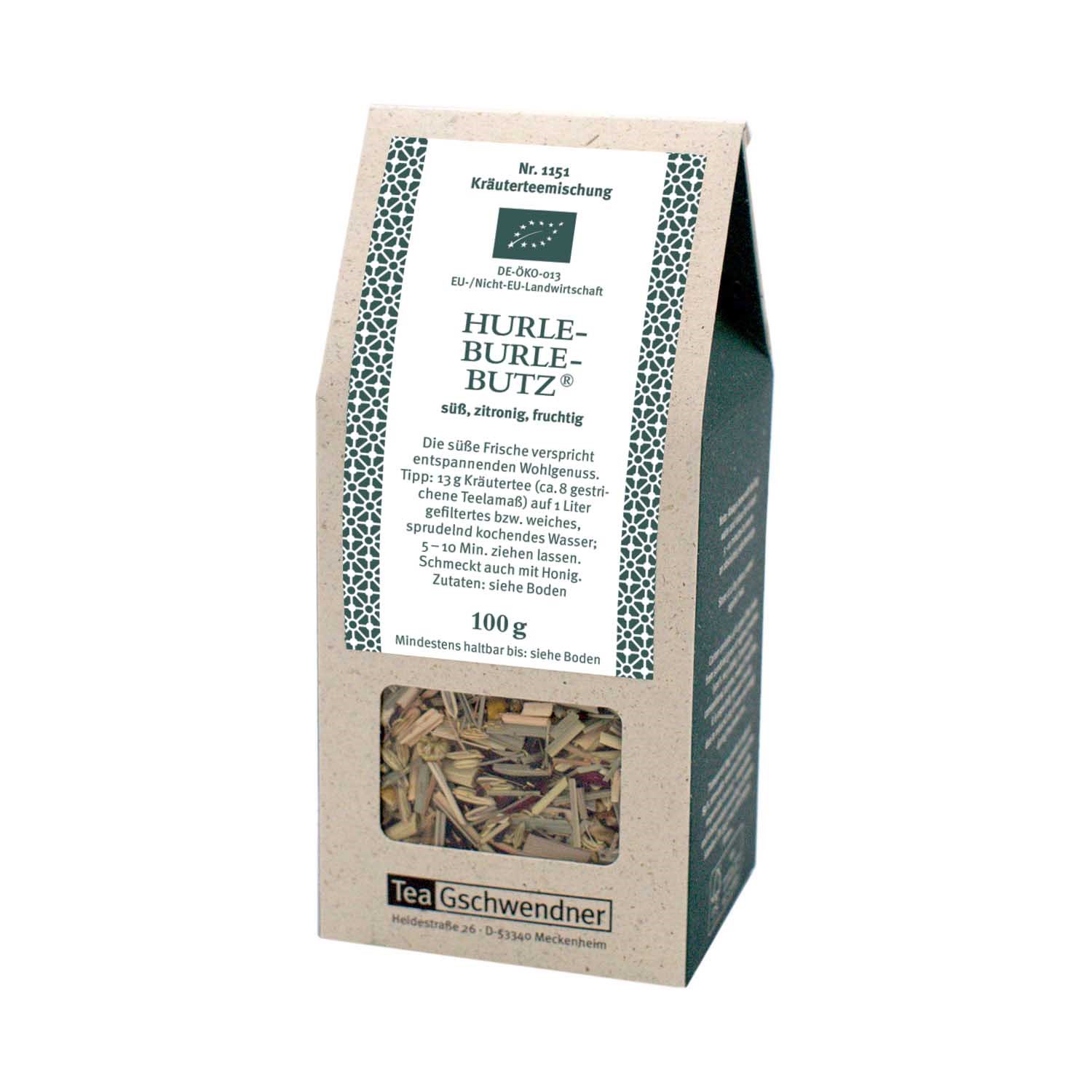 Bio Kräutertee Hurle-Burle-Butz süß, zitronig, fruchtig 100g, Kräutertee, Teemischung, 100 g, lose Blätter, Büroverpackung